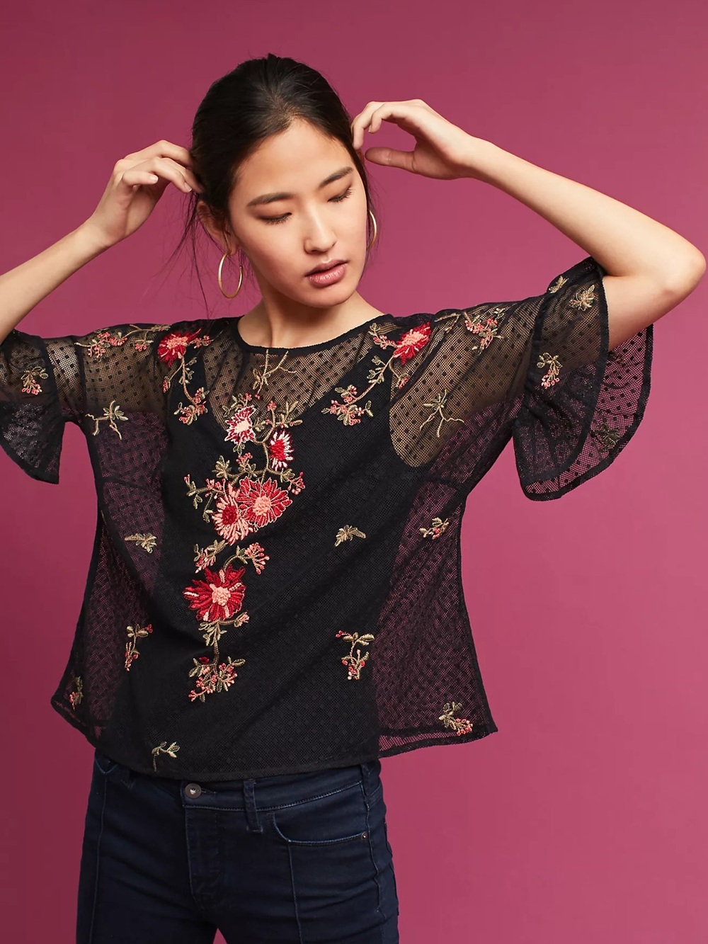 Maeve from Anthropologie Women’s Black Embroidered Cadiz Top, Size Small
